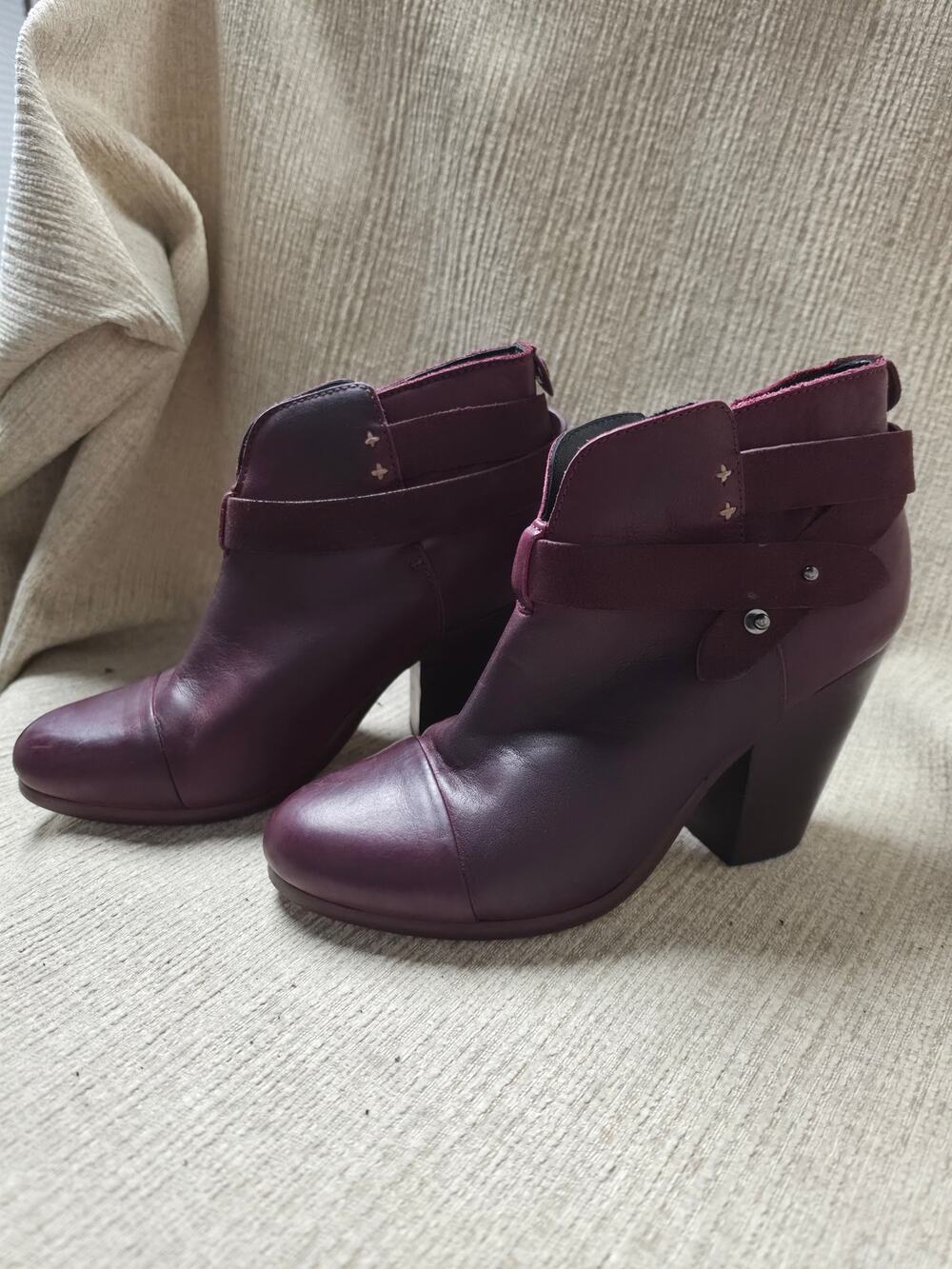 rag & bone Harrow Burgundy Leather Harness Ankle Boots EU 37 US 7